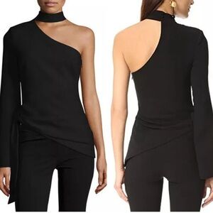 NWT 5a7 Cinq à Sept Briah Asymmetric One Shoulder Tie-Side Black Womens Size 2